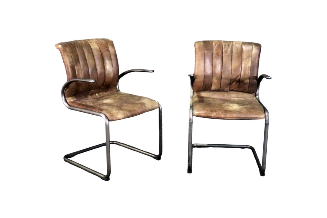 PAIR MID CENTURY MODERN LEATHER ARM CHAIRS (1 of 11)