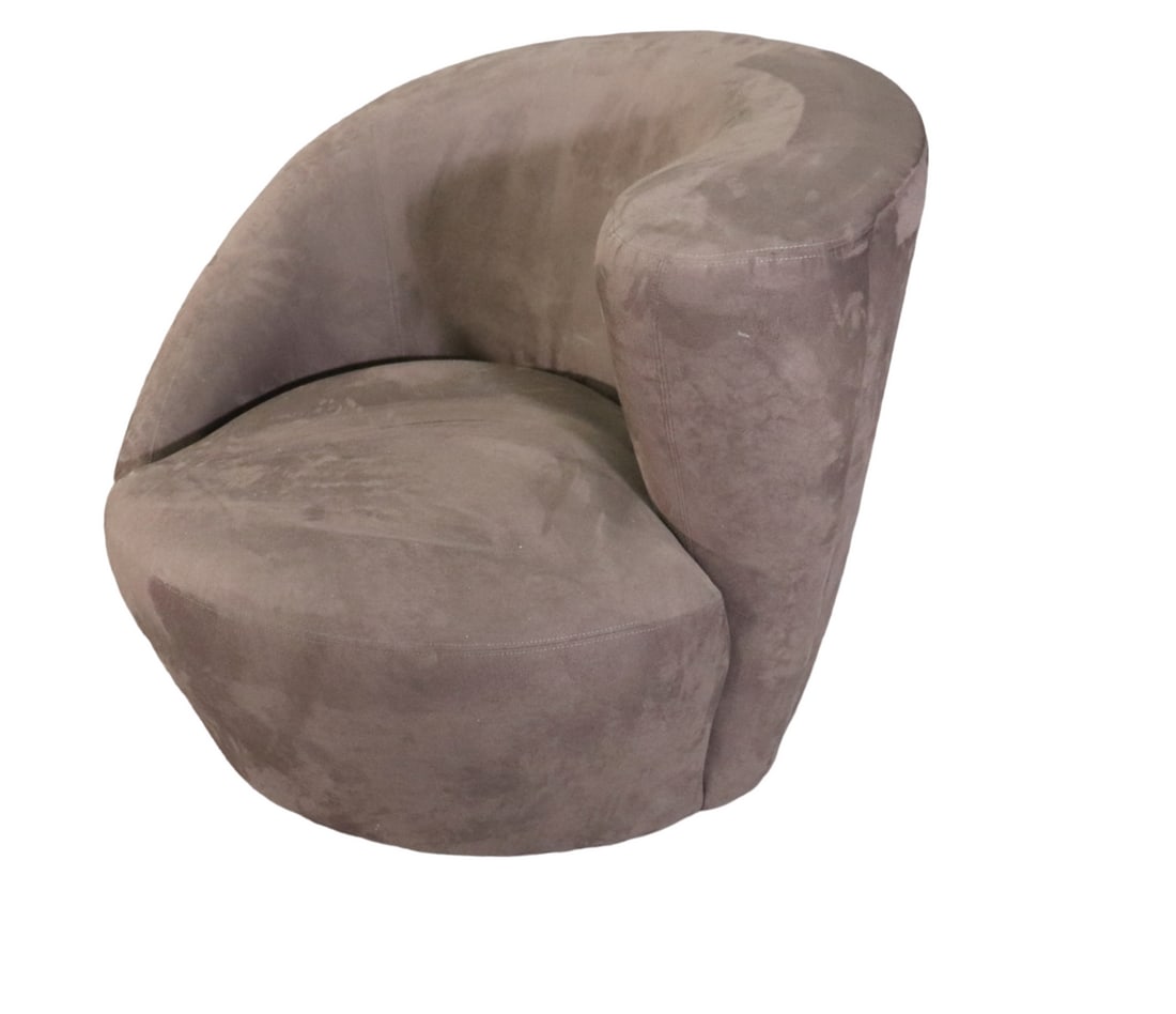 SIGNED DIRECTIONAL KAGAN NAUTALIUS LOUNGE CHAIR: Signed. Upholstered. Swivels. 30" h x 35" w x 32" d. Seat height 17 1/2".