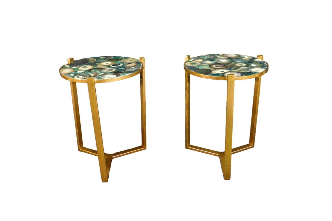 PAIR ITALIAN DESIGN AGATE TOP END TABLES (1 of 9)