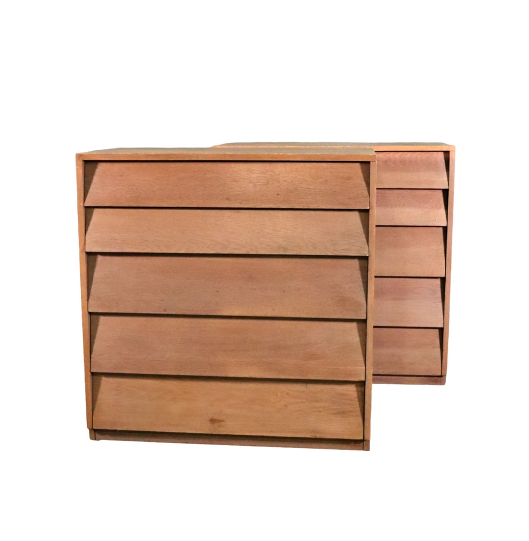 PAIR FLORENCE KNOLL STYLE TALL OAK LOUVERED FRONT DRESSERS (1 of 20)