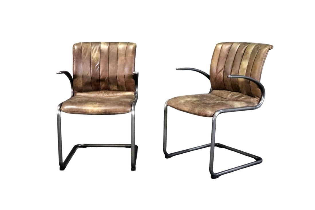 PAIR MID CENTURY MODERN LEATHER ARM CHAIRS (1 of 10)