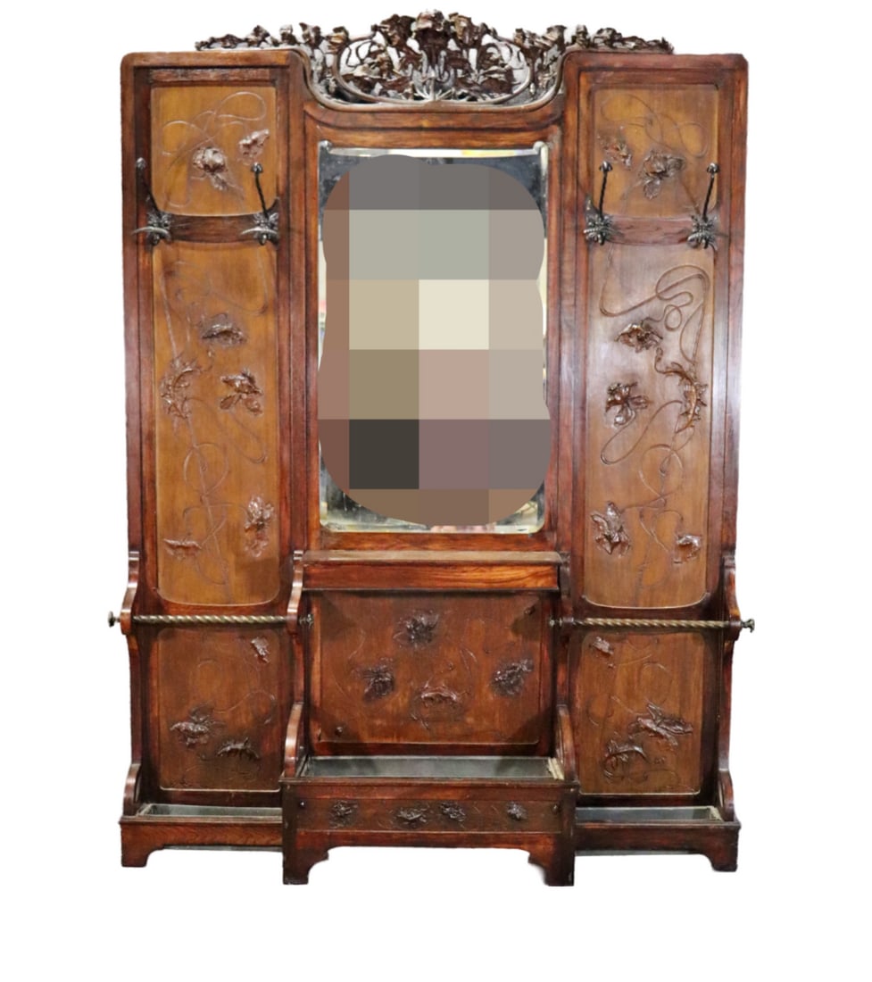 MONUMENTAL ART NOVEAU CARVED HALL RACK (1 of 20)