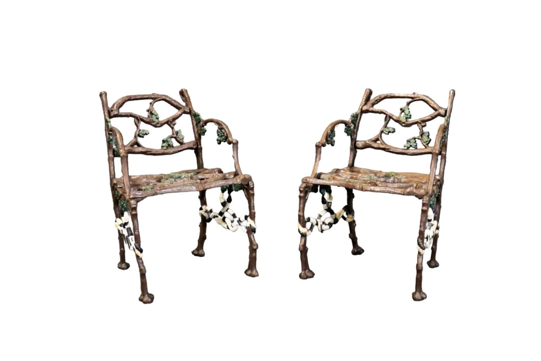 PAIR CAST IRON TWIG FORM CHAIRS (1 of 12)
