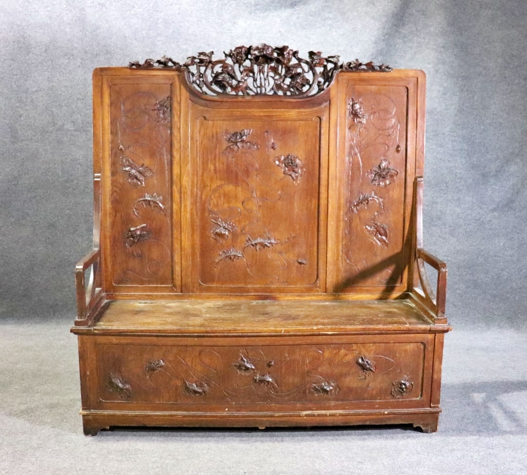 DITTA G. PARAVIDINI DI A. DEL CORNO & C. ART NOUVEAU CARVED HALL BENCH (1 of 17)