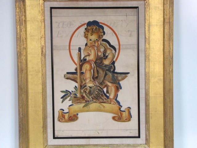J.C. LEYENDECKER STUDY for SATURDAY EVENING POST COV: Unsigned. Original study for New Years baby for 1938 Saturday Evening Post cover. Good condition. 24"h. x 16"w.