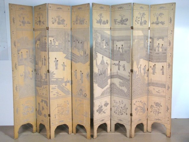 Pair ANTIQUE CHINESE COROMANDEL 7ft. SCREENS: Various damages. Good condition. 72"h. x 64"w.