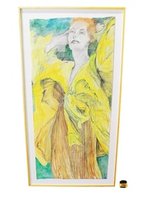 SIGNED "YELLOW LADY" WATERCOLOR
