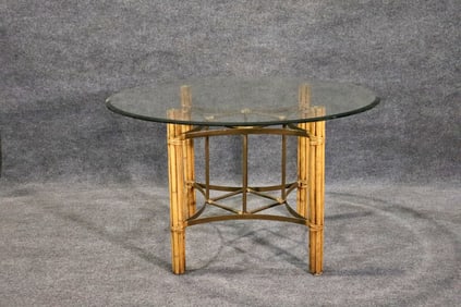 MCGUIRE ATTRIBUTED GLASS TOP & BAMBOO DINING TABLE
