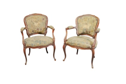 PAIR LOUIS XV STYLE CARVED FAUTEUILS