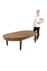 LOUIS XVI STYLE OVERSIZED GILT BRONZE MOUNTED MARQUETRY COFFEE TABLE
