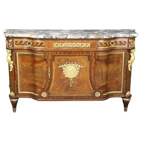 LINKE QUALITY ANTIQUE MAHOGANY COMMODE WITH DORE BRONZE PUTTI MOUNTS