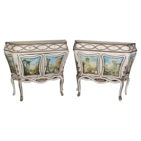 PAIR 18TH C PAINT DECORATED VENETIAN COMMODES