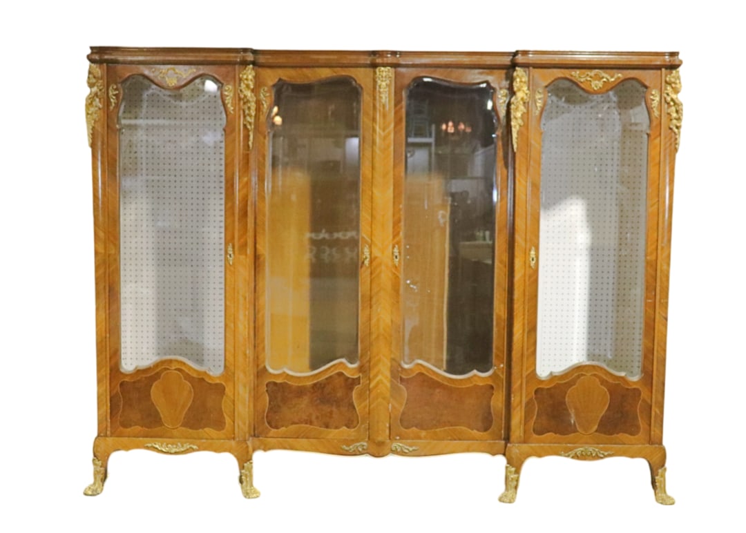 LOUIS XV STYLE MARQUETRY & INLAID GILT BRONZE LIBRARY BOOKCASE (1 of 17)