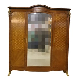 LOUIS XV STYLE MARQUETRY & INLAID GILT BRONZE ARMOIRE