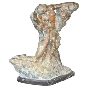 LARGE AUGUSTE RODIN BRONZE "THE KISS" LATER EXACT DUPLICATE OF THE ORIGINAL