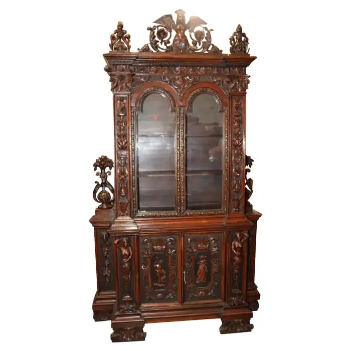 RENAISSANCE ITALIAN FIGURAL WALNUT BOOKCASE/VITRINE (1 of 20)