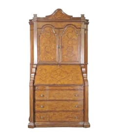PALERMO INLAID BURLED WALNUT SECRETARY DESK WITH BOOKCASE TOP