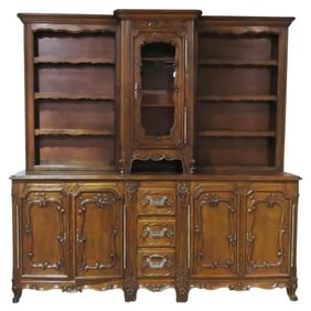 LOUIS XV STYLE CARVED SOLID WALNUT CHINA CABINET