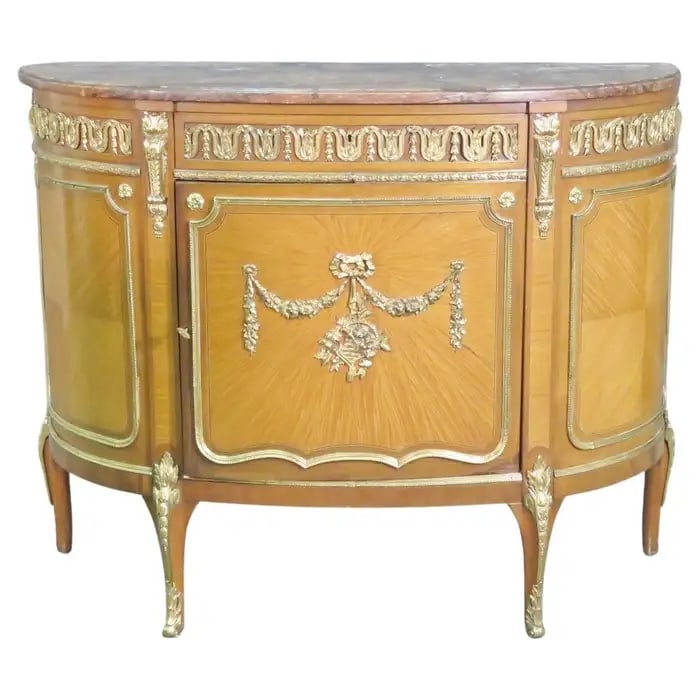 LOUIS XV STYLE MARBLE TOP SATINWOOD BRONZE MOUNTED COMMODE (1 of 9)