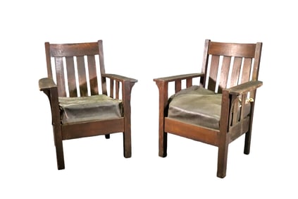 PAIR MISSION OAK ARM CHAIRS