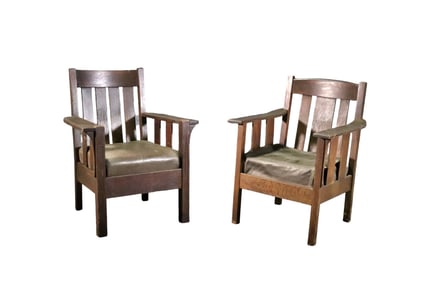 COMPANION PAIR MISSION OAK CHAIRS