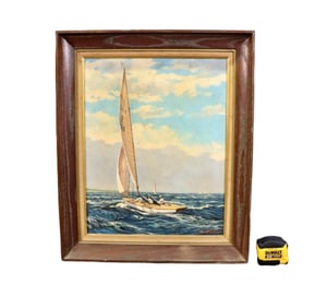 J. GLOTZER OIL PAINTING SAILBOAT ON HIGH SEAS