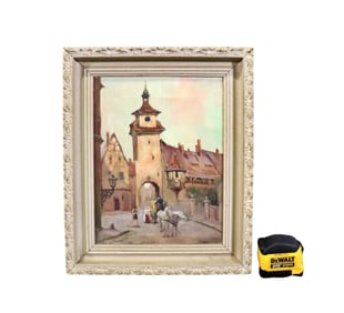 SIGNED GEORGE SEHRING SMALL OIL PAINTING HORSE DRAWN CARRIAGE