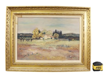 SIGNED LEQUILLIER OIL PAINTING HOUSE WOODED LANDSCAPE