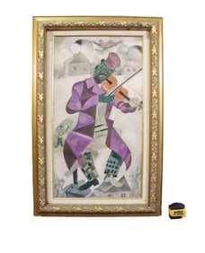 SIGNED CHAGALL OIL PAINTING PURPLE MAN