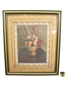 SIGNED ILLEGIBLY PRINT STILL LIFE FRUIT "CHARVET ARTIST SCHROEDER"