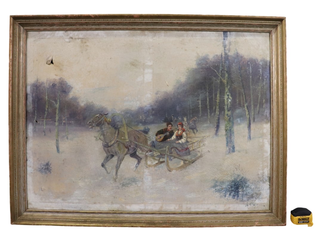 SIGNED ILLEGIBLY RUSSIAN TROIKA PAINTING (1 of 9)