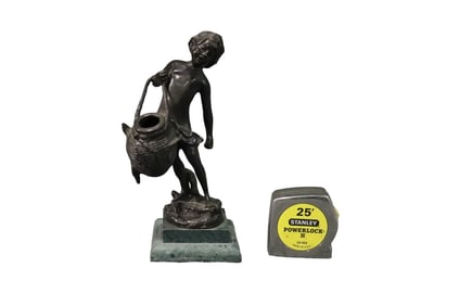 BRONZE SCULPTURE BOY WITH BASKET