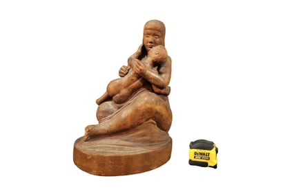 KAHAN WOOD SCULPTURE MOTHER & CHILD