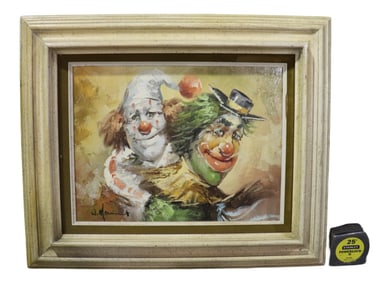 ILLEGIBLY SIGNED TWO CLOWNS PAINTING