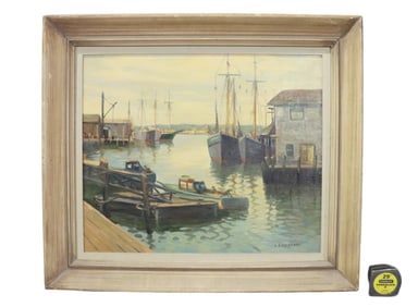 SIGNED A. ROSENTHAL HARBOR SCENE OIL PAINTING