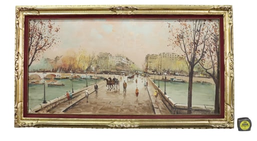 SIGNED H. HZNESE OIL PAINTING PARIS STREET SCENE WITH FIGURES
