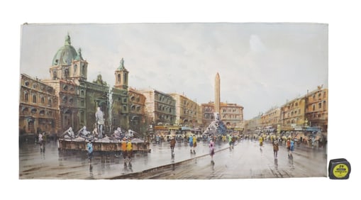 OIL PAINTING STREET SCENE WITH FIGURES