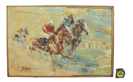 SIGNED K MARTIN OIL PAINTING HORSES RACING