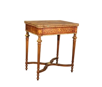 LOUIS XVI STYLE MARQUETRY INLAID FLIP TOP GAME TABLE