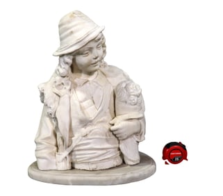 MARBLE STATUE YOUNG MAN CARRYING FLOWERS