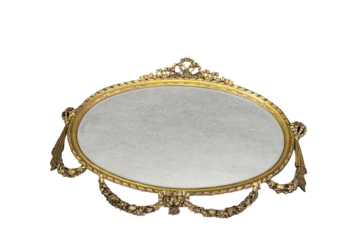 LOUIS XVI STYLE CARVED GILDED HANGING WALL MIRROR (1 of 11)