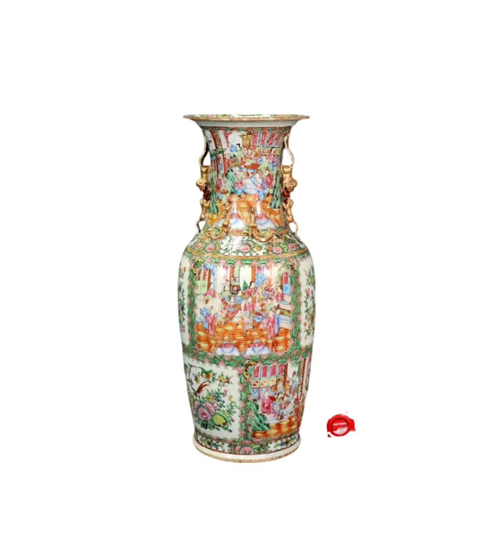 LARGE ASIAN ROSE MEDALLION PORCELAIN FLOOR VASE (1 of 13)