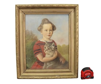 OIL PAINTING GIRL & CAT