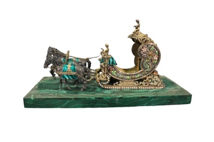 RUSSIAN TROIKA WITH JEWELED ENAMEL & DOMED GLASS