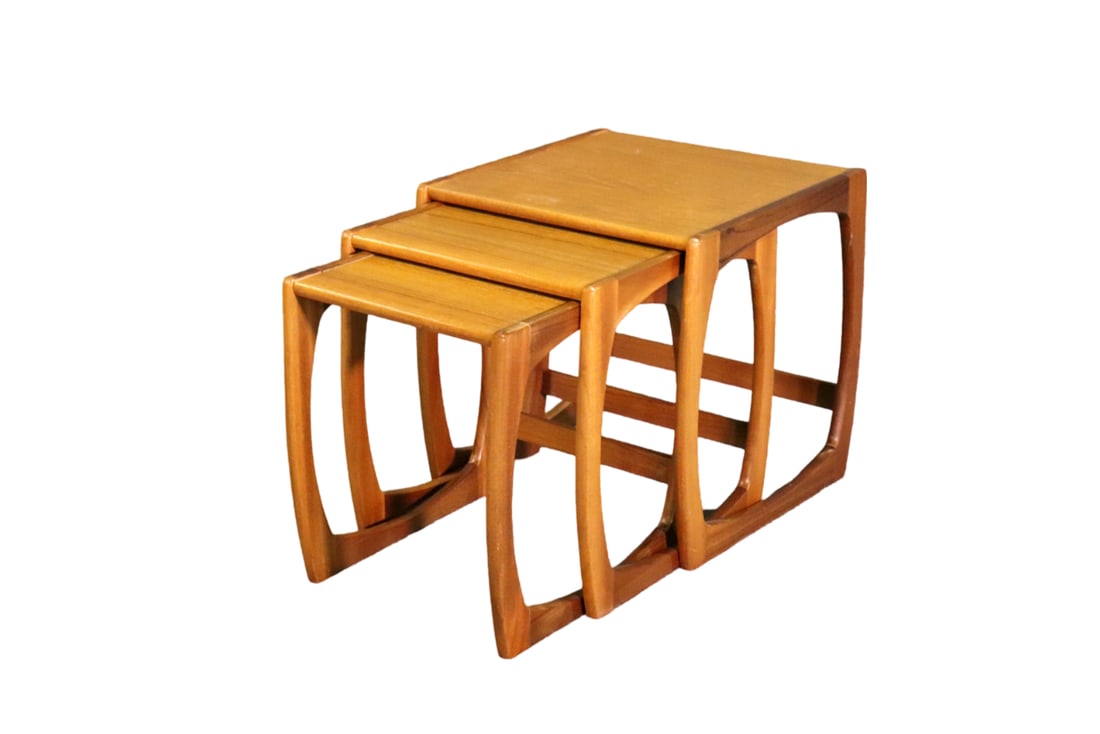 MID CENTURY MODERN DANISH STYLE NESTING TABLES: 3 tables.Danish style. 19 1/2" h x 19" w x 18 1/4" d.