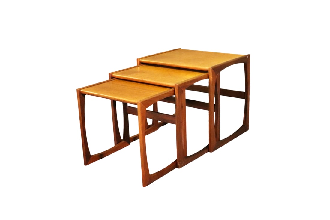 DANISH FORM NESTING TABLES: Danish form. Wood. 3 tables. 19 1/4" h x 21" w x 17" d.