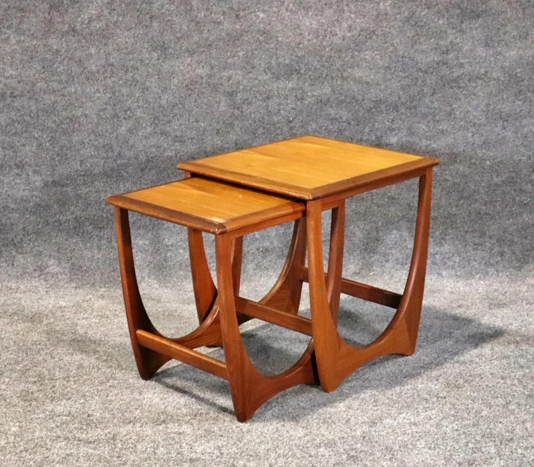 DANISH STYLE NESTING TABLES: Danish style. Wood. 2 tables. 19" h x 16 7/8" w x 18 1/8" d.