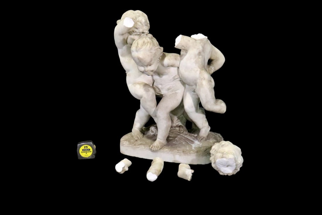 ANTIQUE CHERUB MARBLE SCULPTURE AS FOUND (1 of 10)