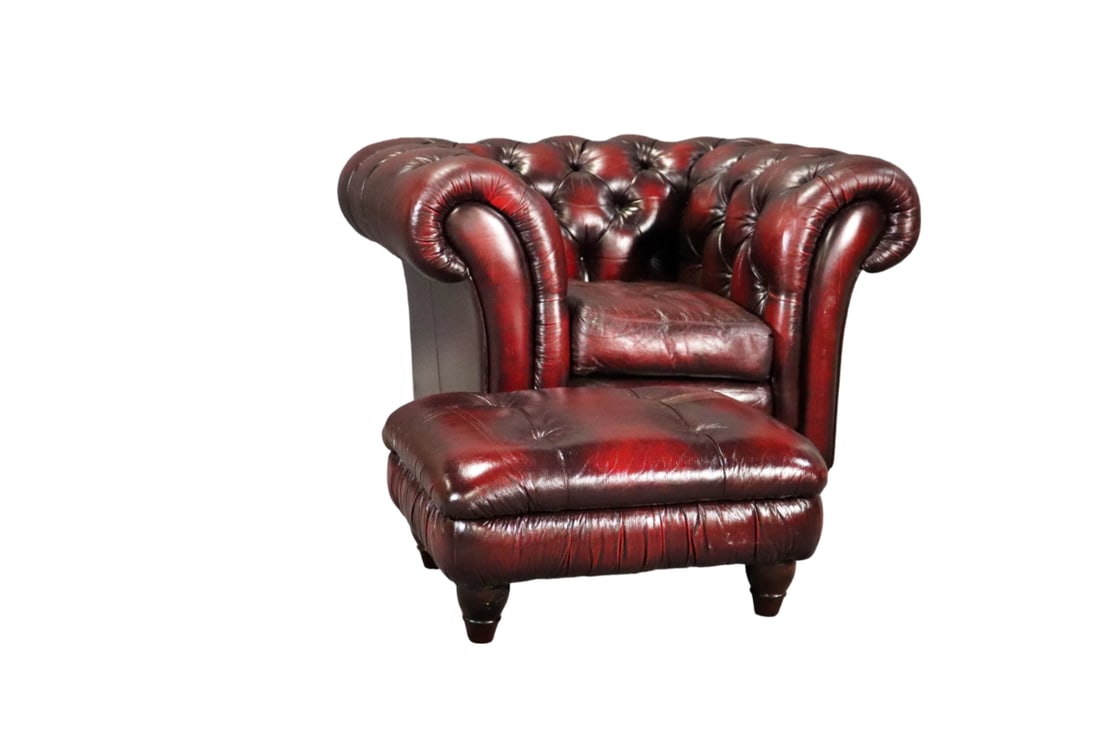 LEATHER CHESTERFIELD CHAIR & OTTOMAN (1 of 10)