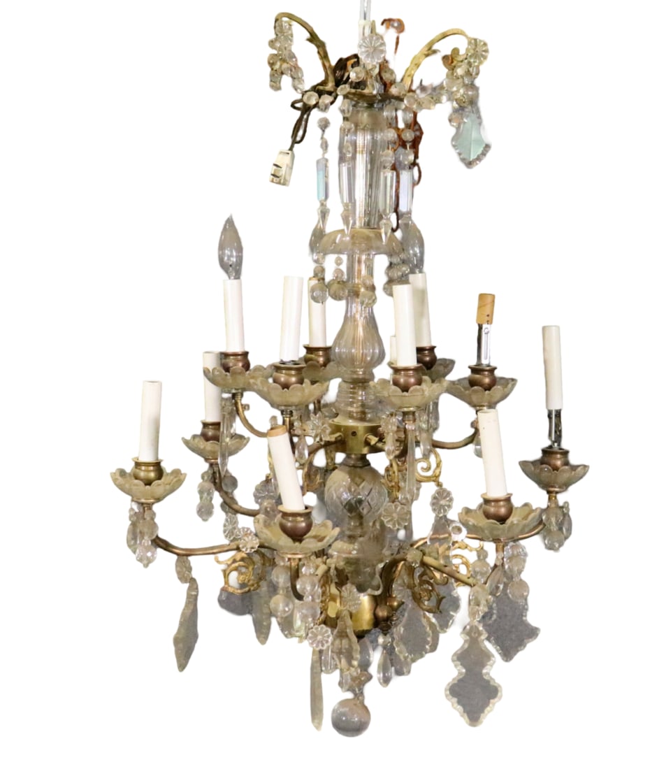 BRASS VENETIAN CHANDELIER: Brass. Glass prisms. 35" h x 24" diameter.